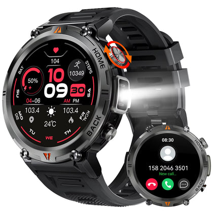 KE3 Black Bluetooth Call Smart Watch Men Full Touch Screen Health Monitor With Flashlight