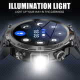 KE3 Black Bluetooth Call Smart Watch Men Full Touch Screen Health Monitor With Flashlight