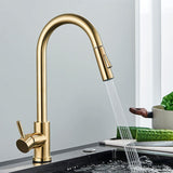 Touch-sensitive kitchen faucet with extendable hose
